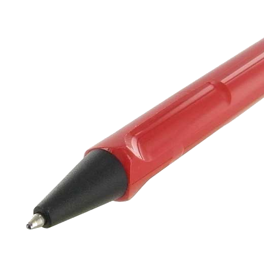 This LAMY red ballpoint pen comes with a black nib.