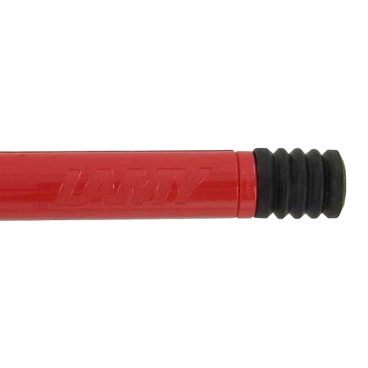 The LAMY brand name had been engraved into the back of this red ballpoint pen.