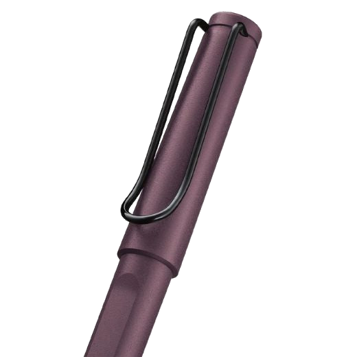 The pocket clip of the Safari Scarlet Fountain Pen is made from metal.