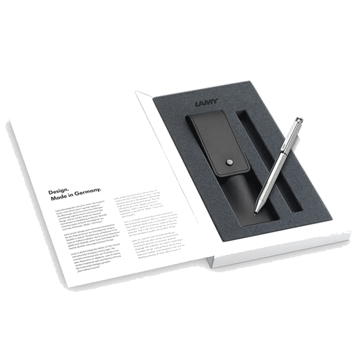 LAMY's ST Twin Stainless Steel Pen Set comes with a plain leather case and makes a great gift.