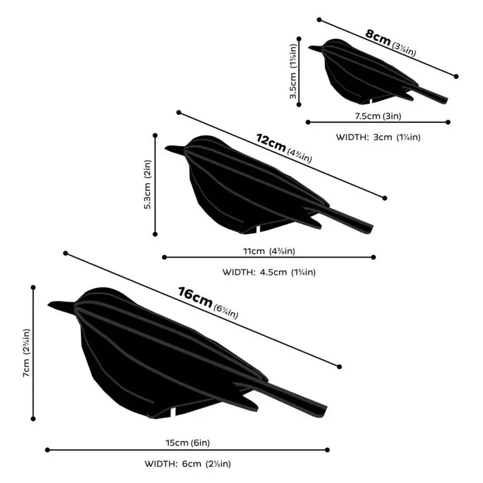 Lovi Bird 8cm - Black - 3D Wooden Figure