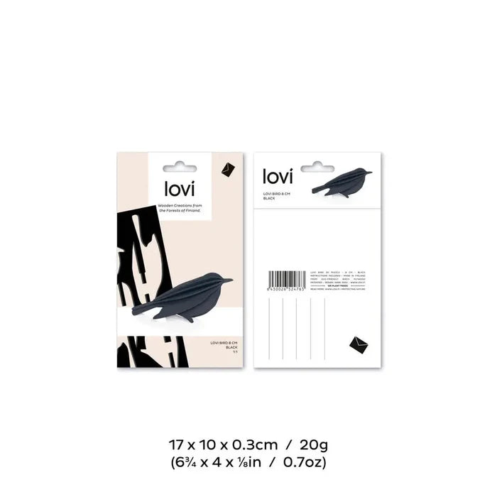 Lovi Bird 8cm - Black - 3D Wooden Figure