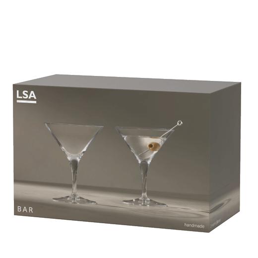These Bar Martini Glasses, Set of Two by LSA come in boxed packaging.