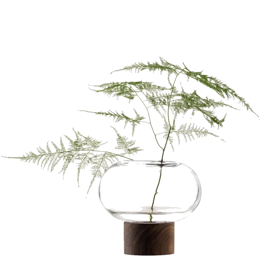 LSA International's Select Oblate Small Vase with Walnut Base is transparent.