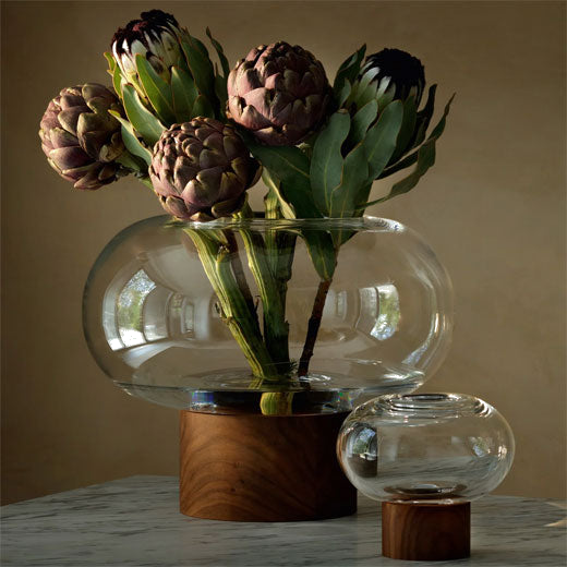 Select Oblate Small Vase with Walnut Base designed by LSA.