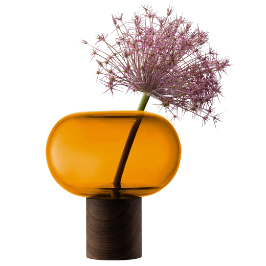 LSA International's Select Oblate Tall Amber Vase with Walnut Base can be used as a plant pot.