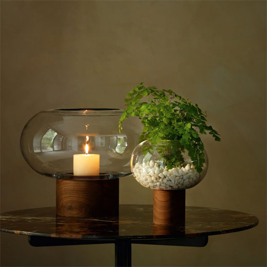 LSA International's Select Oblate Tall Vase with Walnut Base is perfect for at home.