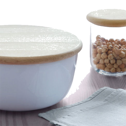 LSA's Standard Dine Bowl with Oak Lid has been made out of porceline.