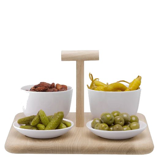LSA International's Standard Dine Quad Set with Oak Base has been crafted out of porcelain.