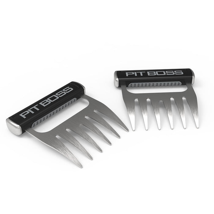 Pit Boss BBQ Meat Claws, stainless steel with black handle and grey Pit Boss logo for grilling and smoking