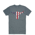 Gray Pit Boss Grills Men’s Heather American Bull T-Shirt with American flag design and bull silhouette.