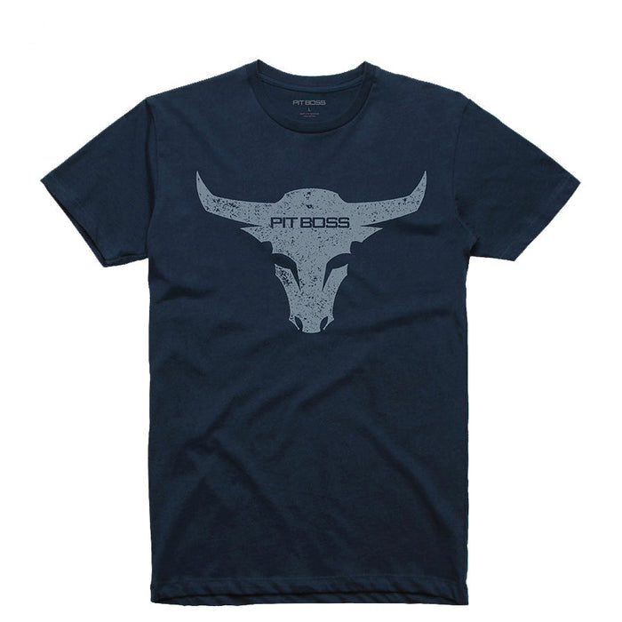 Midnight navy men's t-shirt with Pit Boss Grills bull logo design.