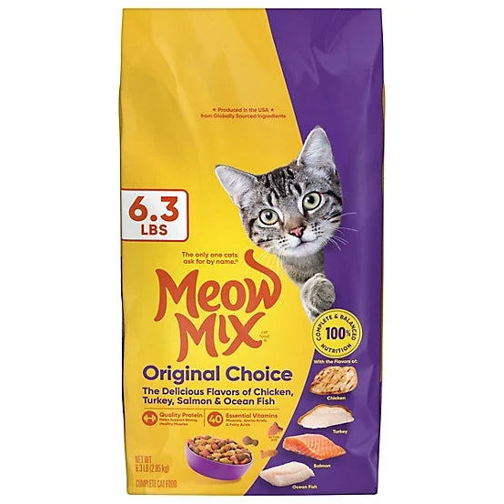 Meow Mix Original Choice Adult Ocean Fish, Chicken, Salmon and Turkey Recipe Dry Cat Food, 6.3lb
