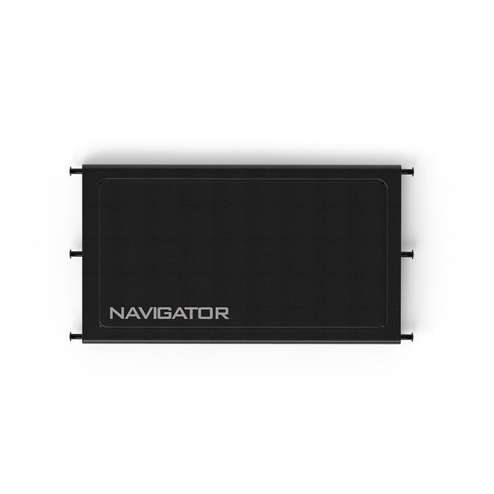 All black front shelf. Navigator name logo bottom left.