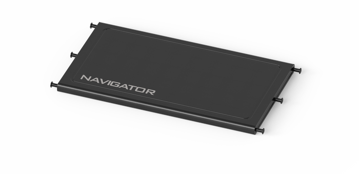 Black modular front shelf for Pit Boss Grills Navigator 850 Grill, designed for upgrades.