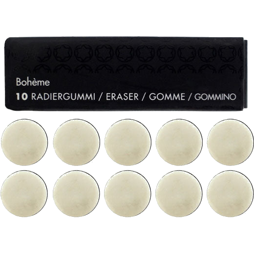 Montblanc Bohème mechanical pencil erasers. Set of 10 with plastic case.