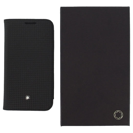 Bespoke packaging has been created for the Montblanc leather Samsung case.