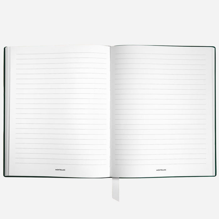 Inside the Fine Stationery Large British Green Sartorial Leather Notebook with Lined Pages.