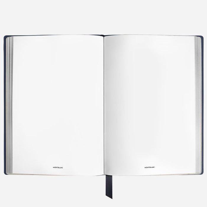 Inside the Fine Stationery Medium Ink Blue Sartorial Leather Notebook with Blank Pages.