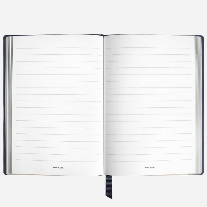 Inside the Fine Stationery Medium Ink Blue Sartorial Leather Notebook with Lined Pages.