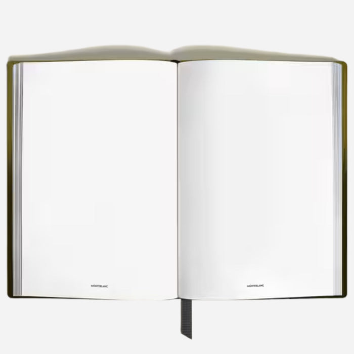 Inside the Montblanc Fine Stationery Medium Khaki Sfumato Corteccia Leather Notebook with Blank Pages.