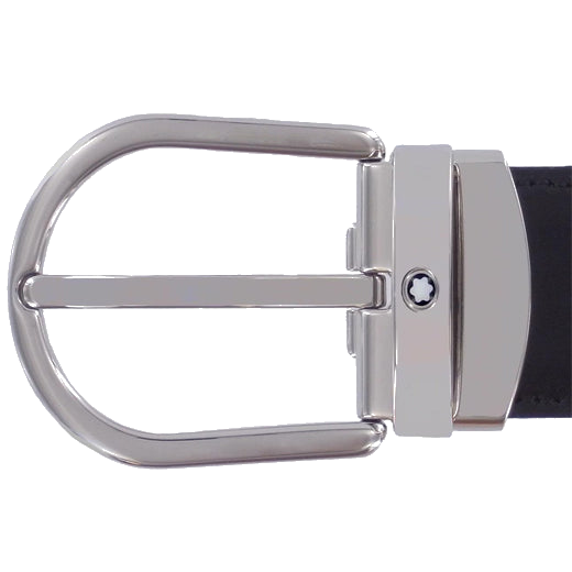 Montblanc's logo depicting the snow capped peak of the Montblanc mountain can be seen on the front of the belts buckle.