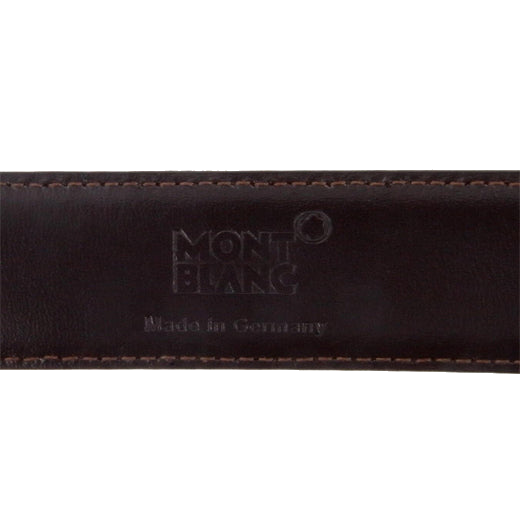 The Montblanc brand name is stamped into the leather on the back of the belt.