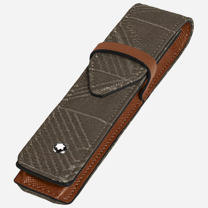 Side view of the Khaki 4810 Jacquard and Fauve Saffiano Leather Envelope 1-Pen Pouch.