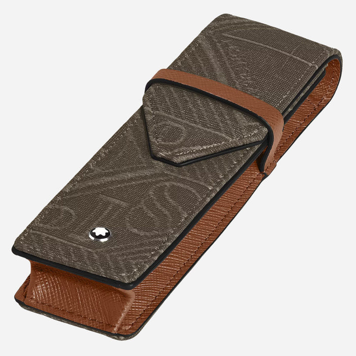Side view of the Khaki 4810 Jacquard and Fauve Saffiano Leather Envelope 2-Pen Pouch.