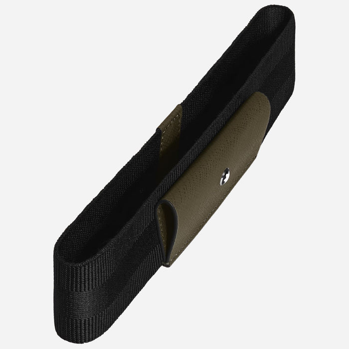 Side view of the Khaki Sartorial Leather 1-Pen Loop with Elastic Strap.