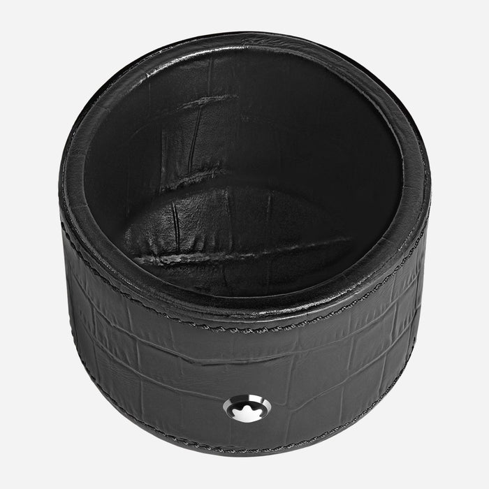 Inside the Medium Croco-Embossed Black Leather Round Desk Tray.