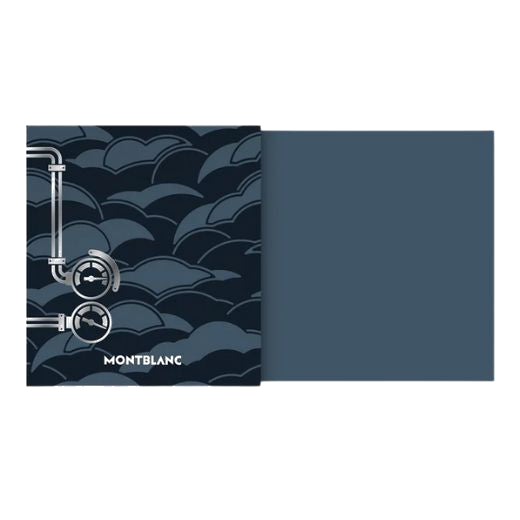 The Meisterstück Around the World in 80 Days 50ml Coal Blue Ink Bottle presentation box by Montblanc.