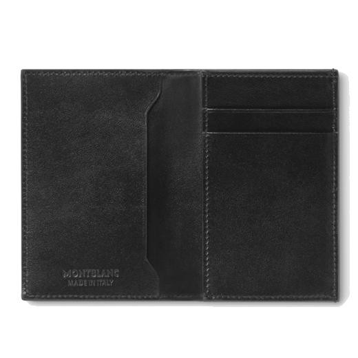 This Meisterstück Black 2CC Card Holder by Montblanc is made from smooth calfskin leather in Italy and has two card slots with a slip pocket.