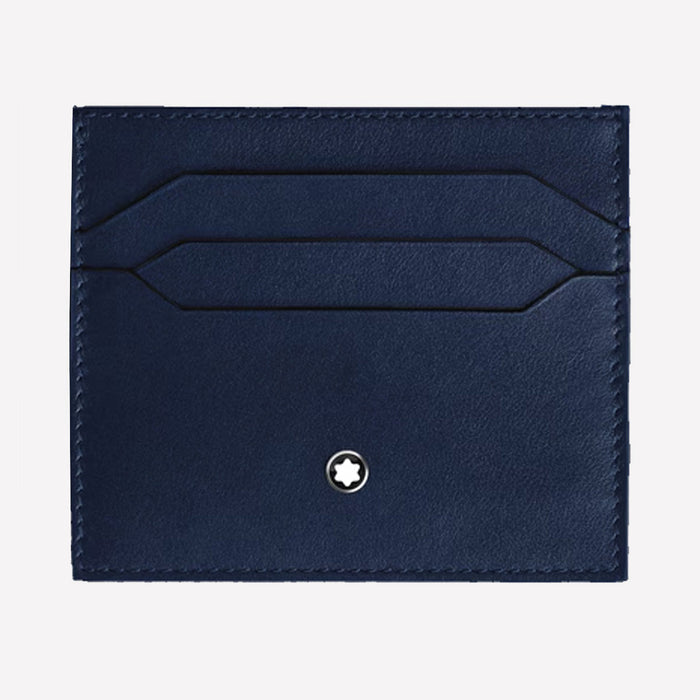 Montblanc blue leather card holder with the logo on the front.