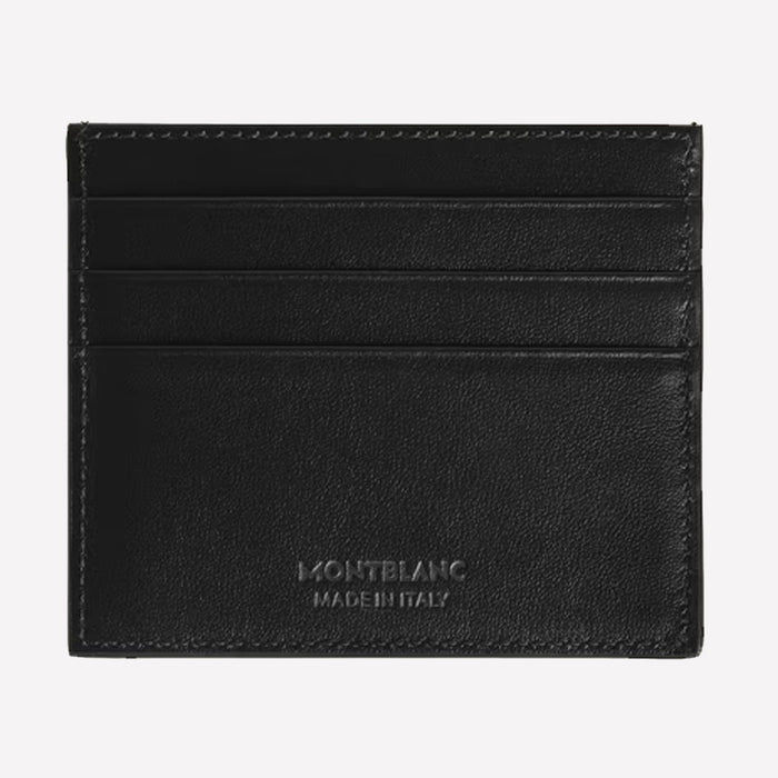 The Back of his Montblanc leather card holder is made from a smooth black leather