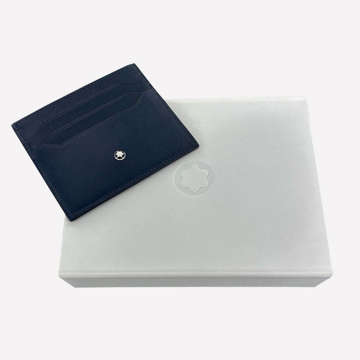 This Montblanc leather blue card holder comes in a white gift box