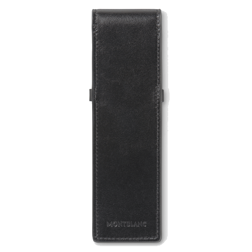 Montblanc's Meisterstück Black Leather 2 Pen Pouch has the brand name blind embossed on the back.