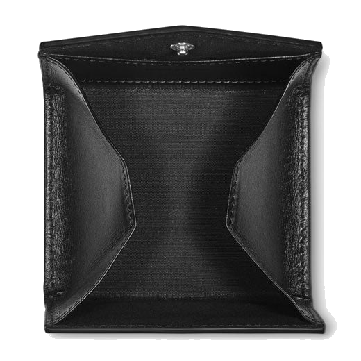 This Meisterstück Black Leather Coin Case by Montblanc has a snowcap emblem on the front with palladium-plating.