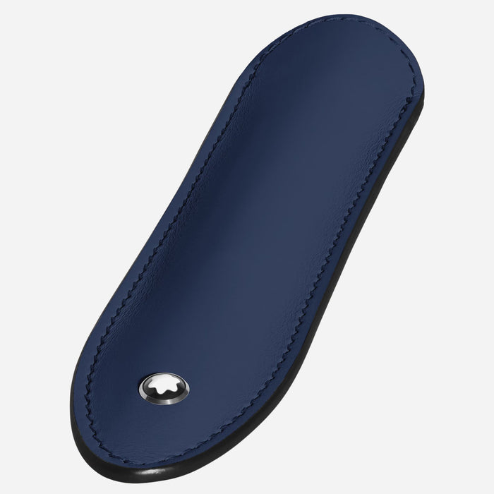 Side view of the Montblanc Meisterstück Ink Blue Leather 1-Pen Sleeve.