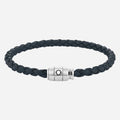 The Men's Avio Blue Leather and Stainless Steel 3 Ring Bracelet by Montblanc.