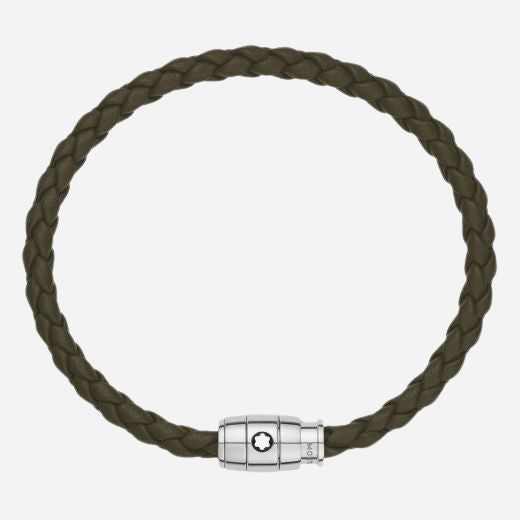 The Men's Khaki Leather and Stainless Steel 3 Ring Bracelet by Montblanc.