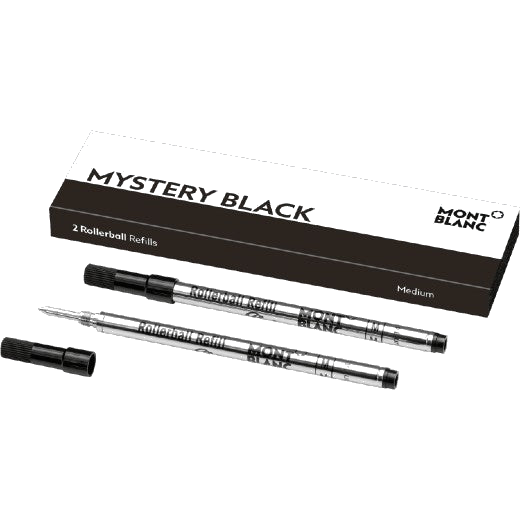 Box of 2 official Montblanc Mystery Black rollerball refills.