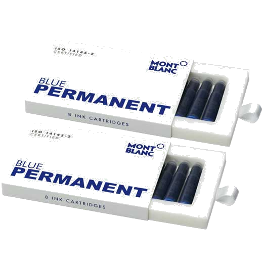 This is the Montblanc ink cartridge colour chart, including the permanent blue colour.