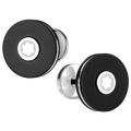 The Montblanc round black precious resin and stainless steel Pix cufflinks.