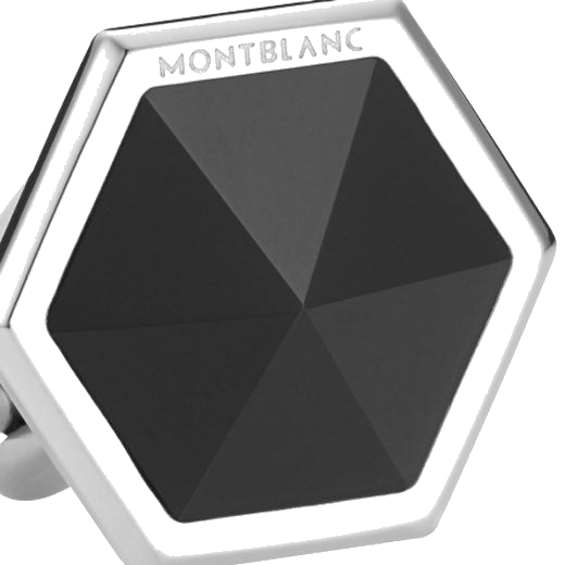 Faceted black onyx and stainless steel cufflinks by Montblanc.