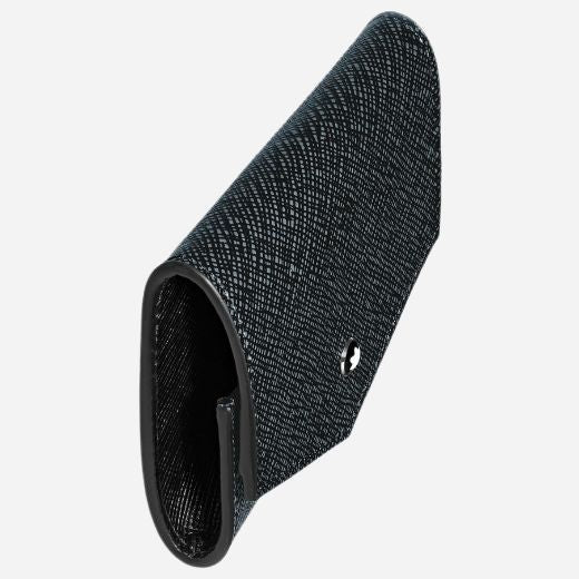 Side view of the Sartorial Tweed Blue Leather Coin Case.