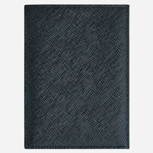 Back view of the Sartorial Tweed Blue Leather Passport Holder with 3CC.