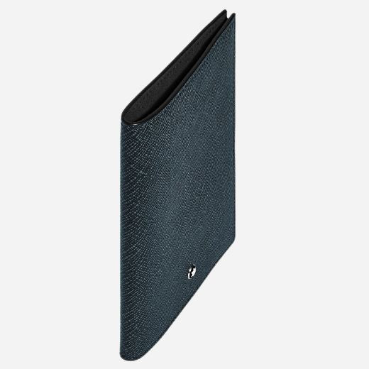 Side view of the Sartorial Tweed Blue Leather Passport Holder with 3CC.