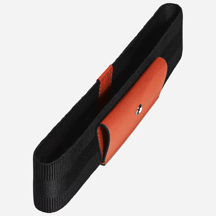 Side view of the Tangerine Sartorial Leather 1-Pen Loop with Elastic Strap.