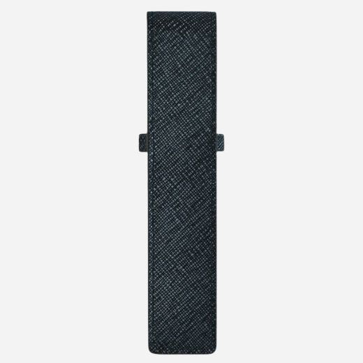 Back view of the Tweed Blue Sartorial Leather 1-Pen Pouch.